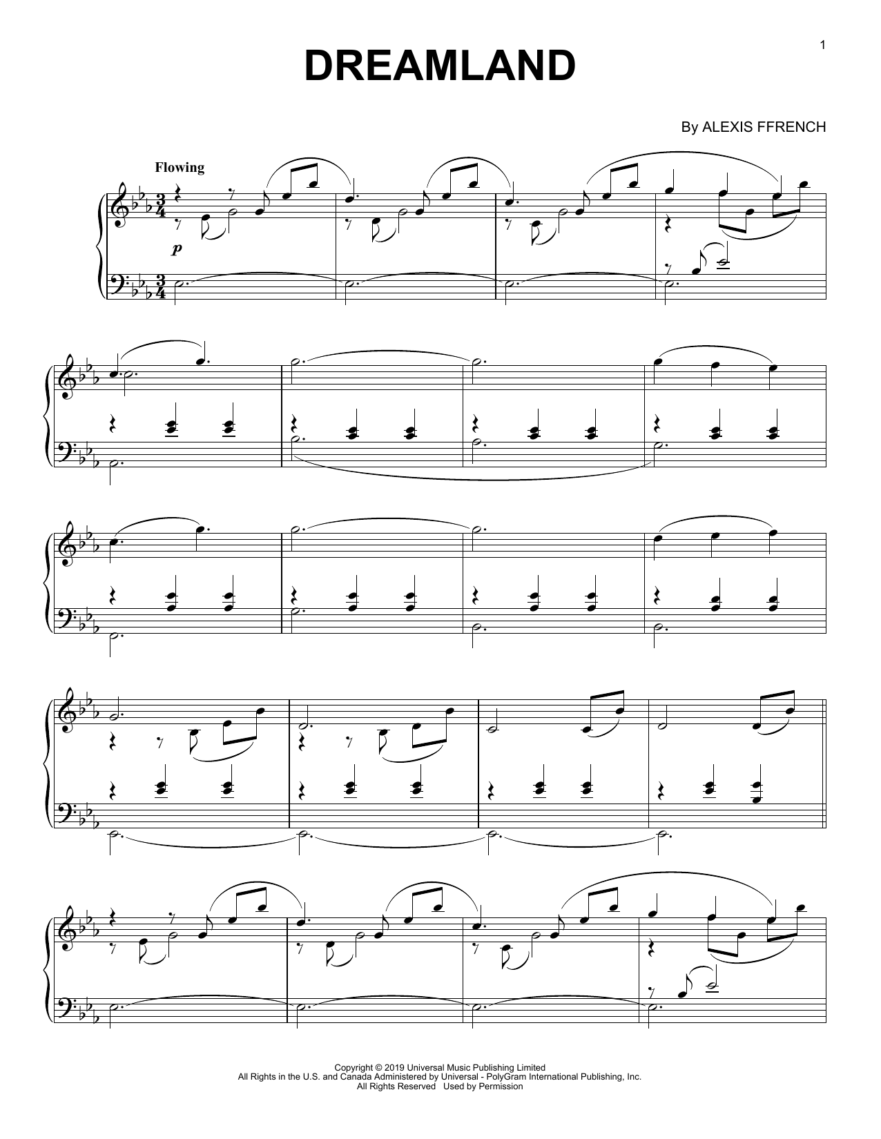 Alexis Ffrench Dreamland sheet music notes and chords. Download Printable PDF.