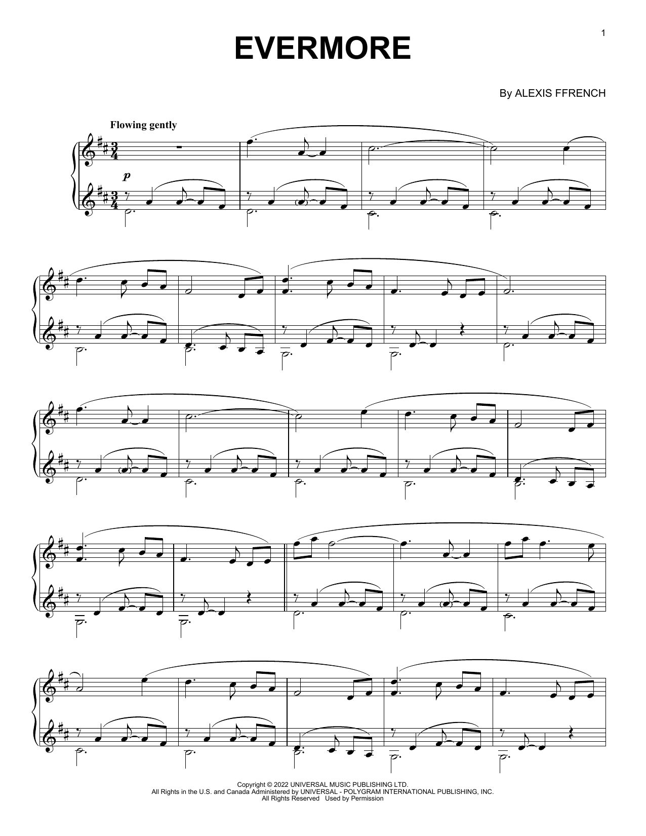 Alexis Ffrench Evermore sheet music notes and chords. Download Printable PDF.