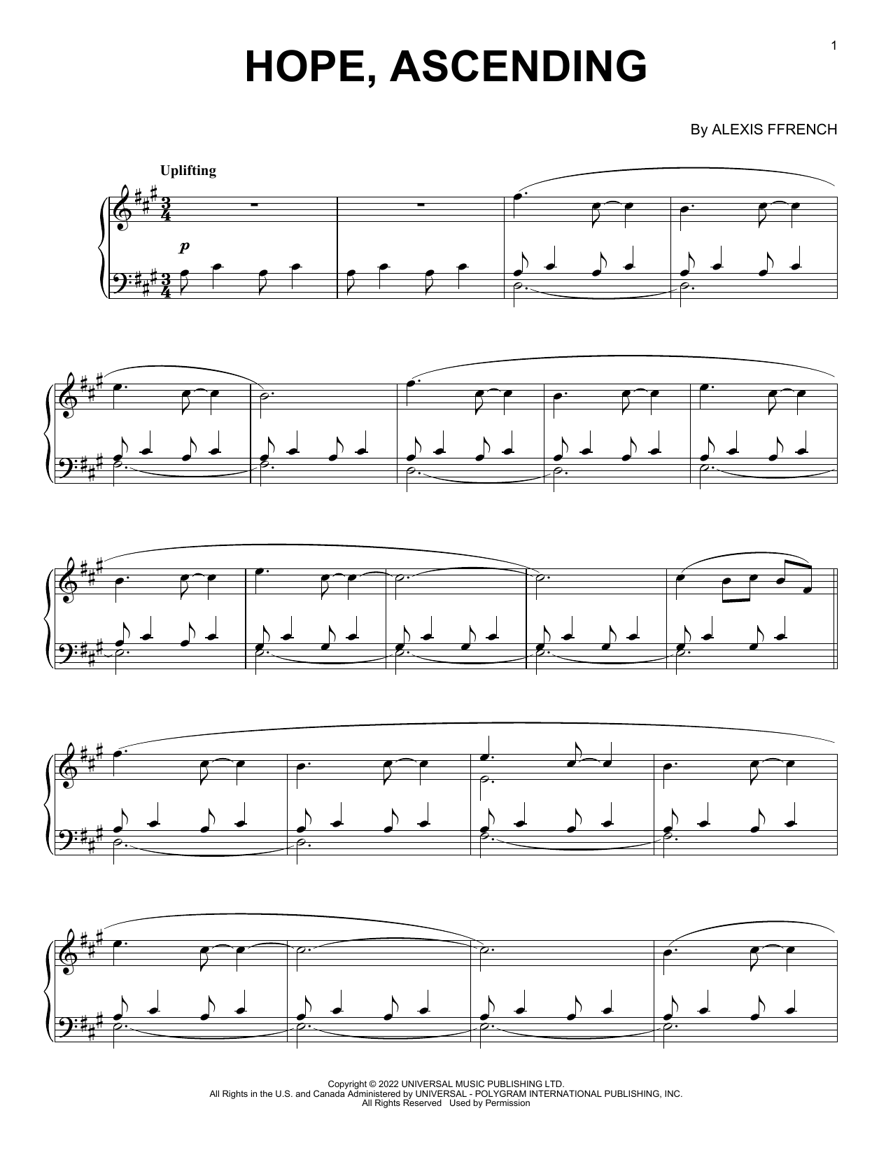 Alexis Ffrench Hope, Ascending sheet music notes and chords. Download Printable PDF.