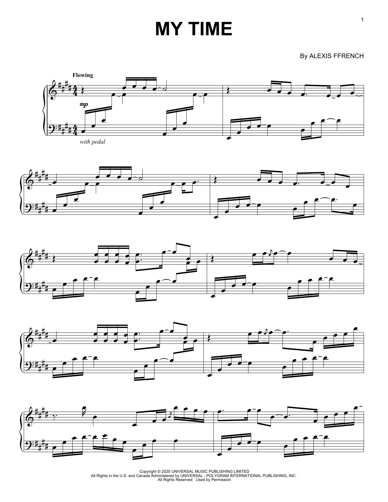 Alexis Ffrench My Time sheet music notes and chords. Download Printable PDF.