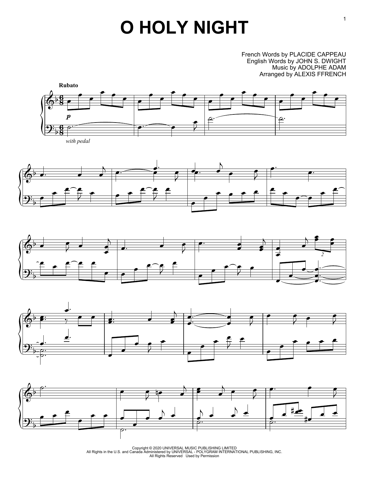 Alexis Ffrench O Holy Night sheet music notes and chords. Download Printable PDF.