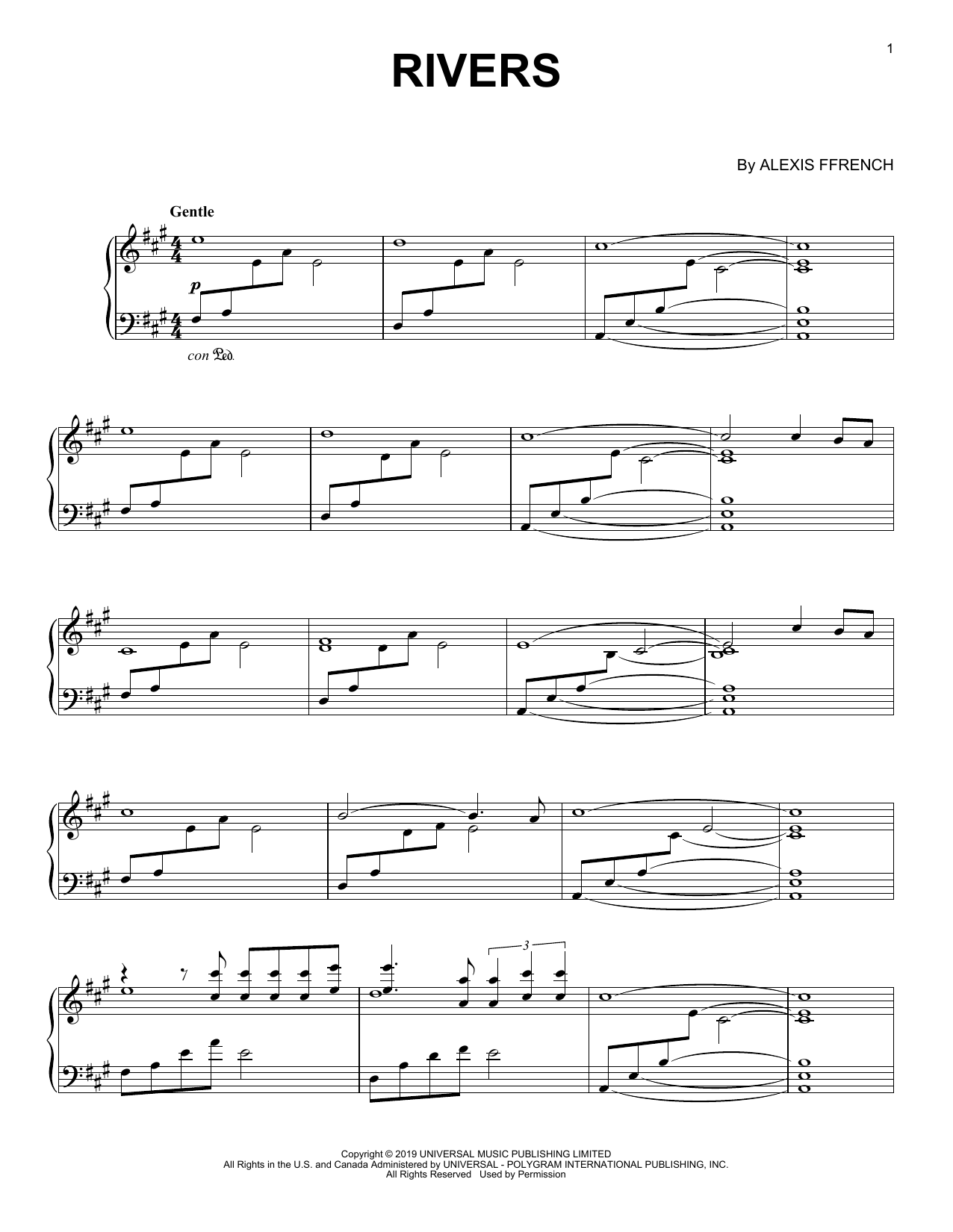 Alexis Ffrench Rivers sheet music notes and chords. Download Printable PDF.