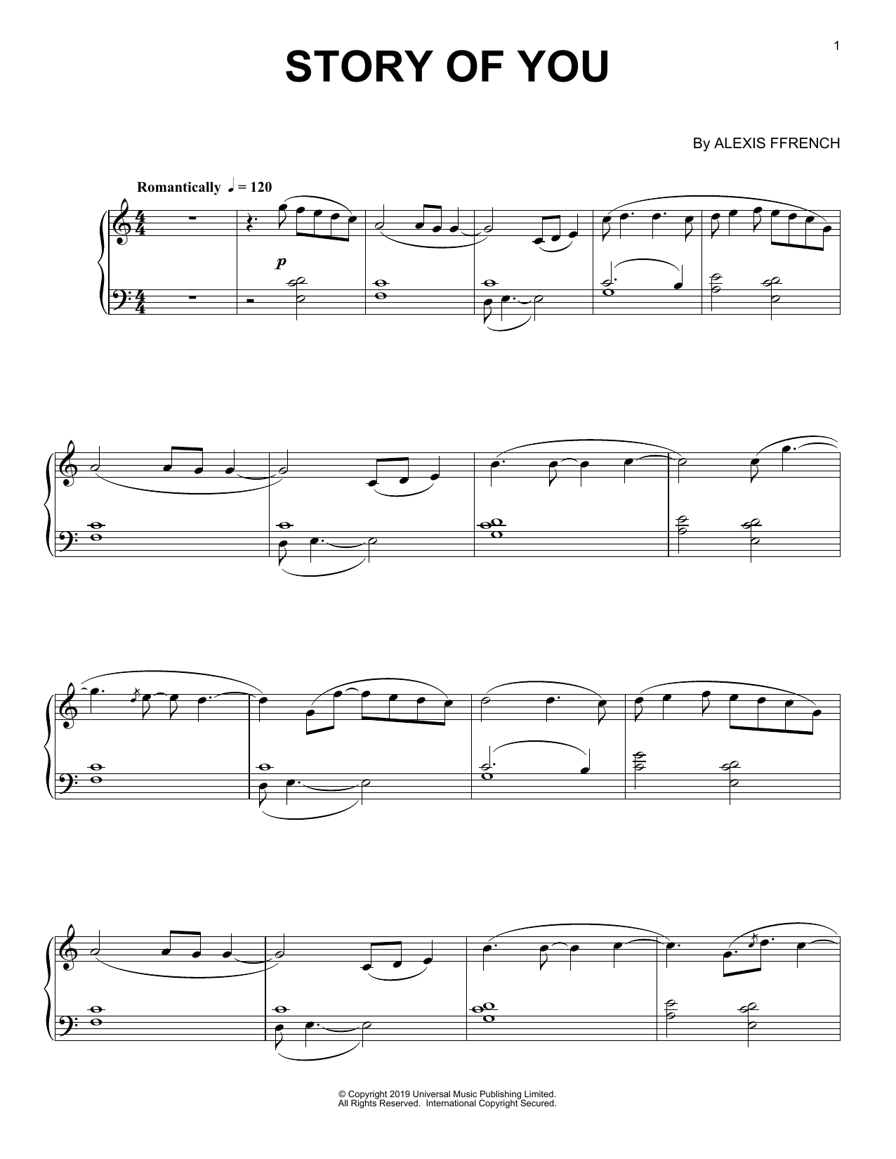 Alexis Ffrench Story Of You sheet music notes and chords. Download Printable PDF.