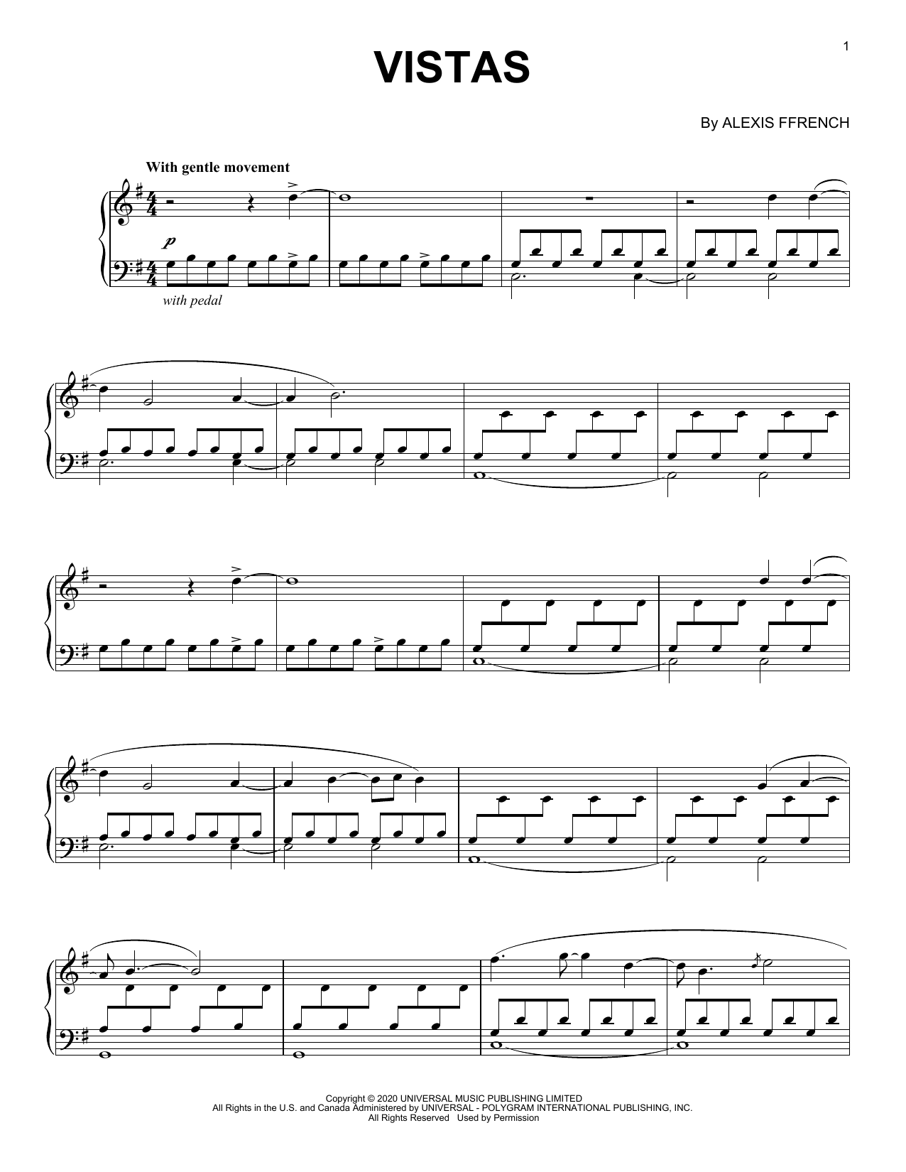 Alexis Ffrench Vistas sheet music notes and chords. Download Printable PDF.