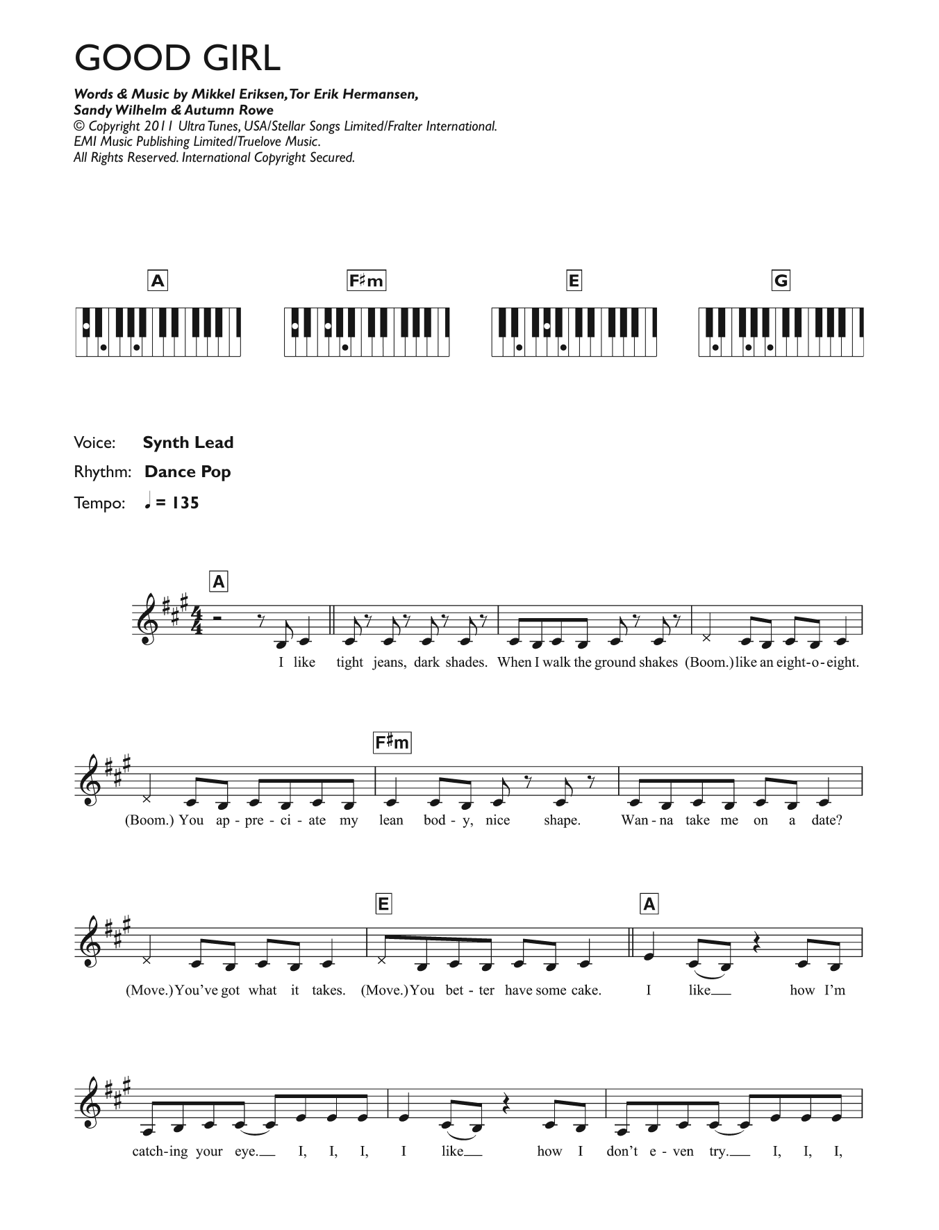 Alexis Jordan Good Girl sheet music notes and chords arranged for Piano Chords/Lyrics