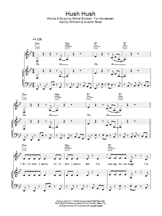 Learn to play Alexis Jordan Hush Hush sheet music for Piano, Vocal & Guitar Chords in minutes. Price: 7.8900$ Alexis Jordan Hush Hush sheet music notes and chords arranged for Piano, Vocal & Guitar Chords