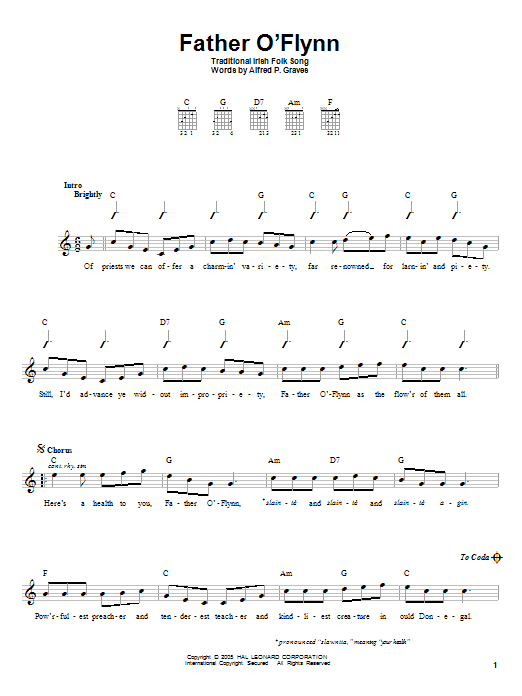 Alfred P. Graves Father O'Flynn sheet music notes and chords. Download Printable PDF.