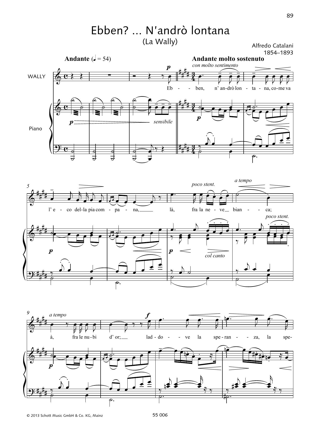 Alfredo Catalani Ebben? N'andrò lontana sheet music notes and chords. Download Printable PDF.