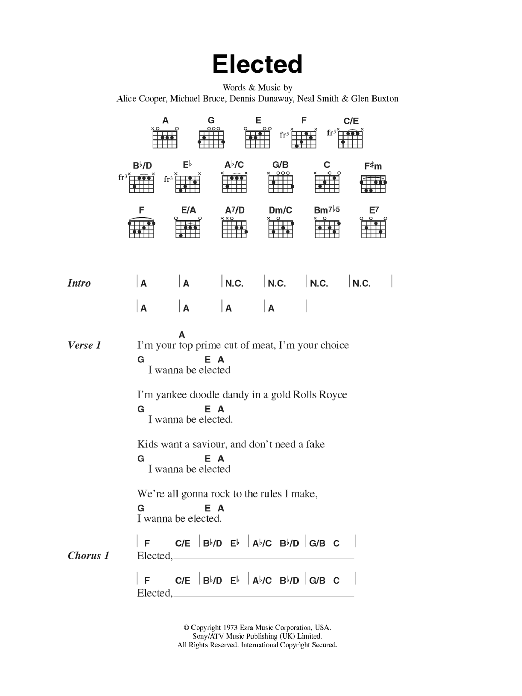 Alice Cooper Elected sheet music notes and chords. Download Printable PDF.