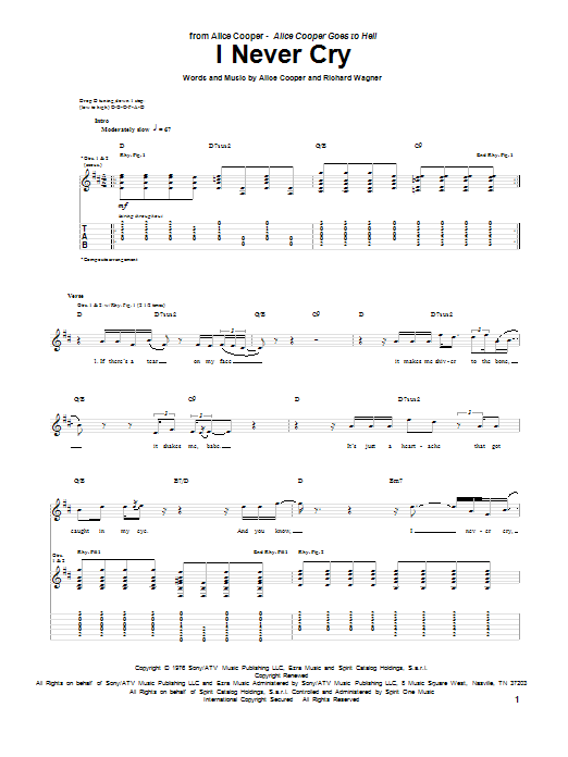 Alice Cooper I Never Cry sheet music notes and chords. Download Printable PDF.