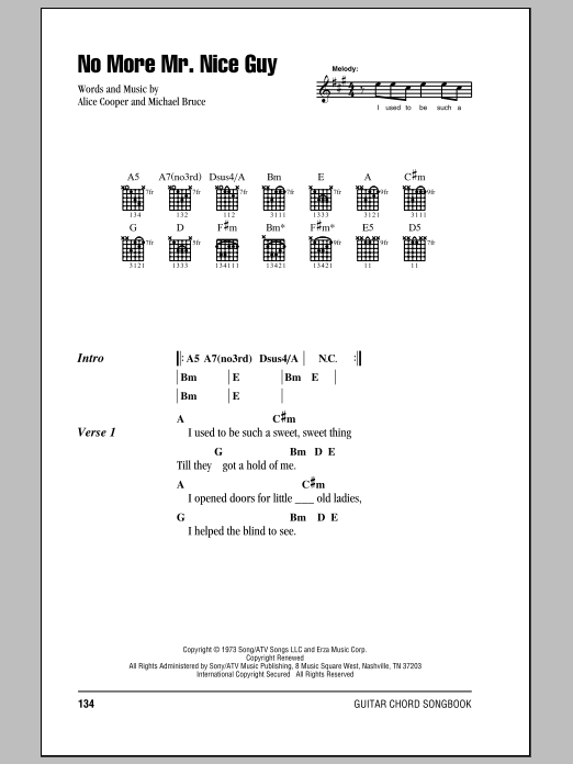 Alice Cooper No More Mr. Nice Guy sheet music notes and chords. Download Printable PDF.