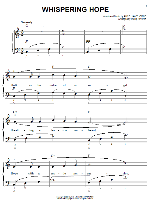 Alice Hawthorne Whispering Hope sheet music notes and chords. Download Printable PDF.