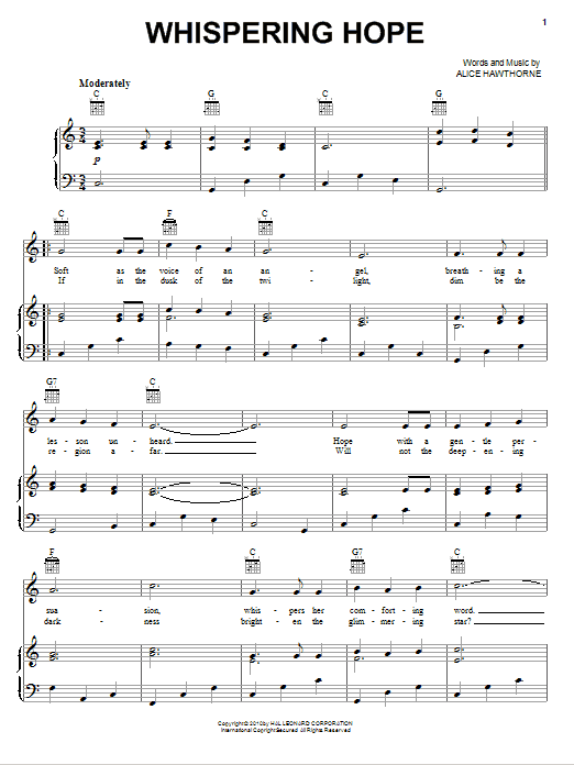 Alice Hawthorne Whispering Hope sheet music notes and chords. Download Printable PDF.