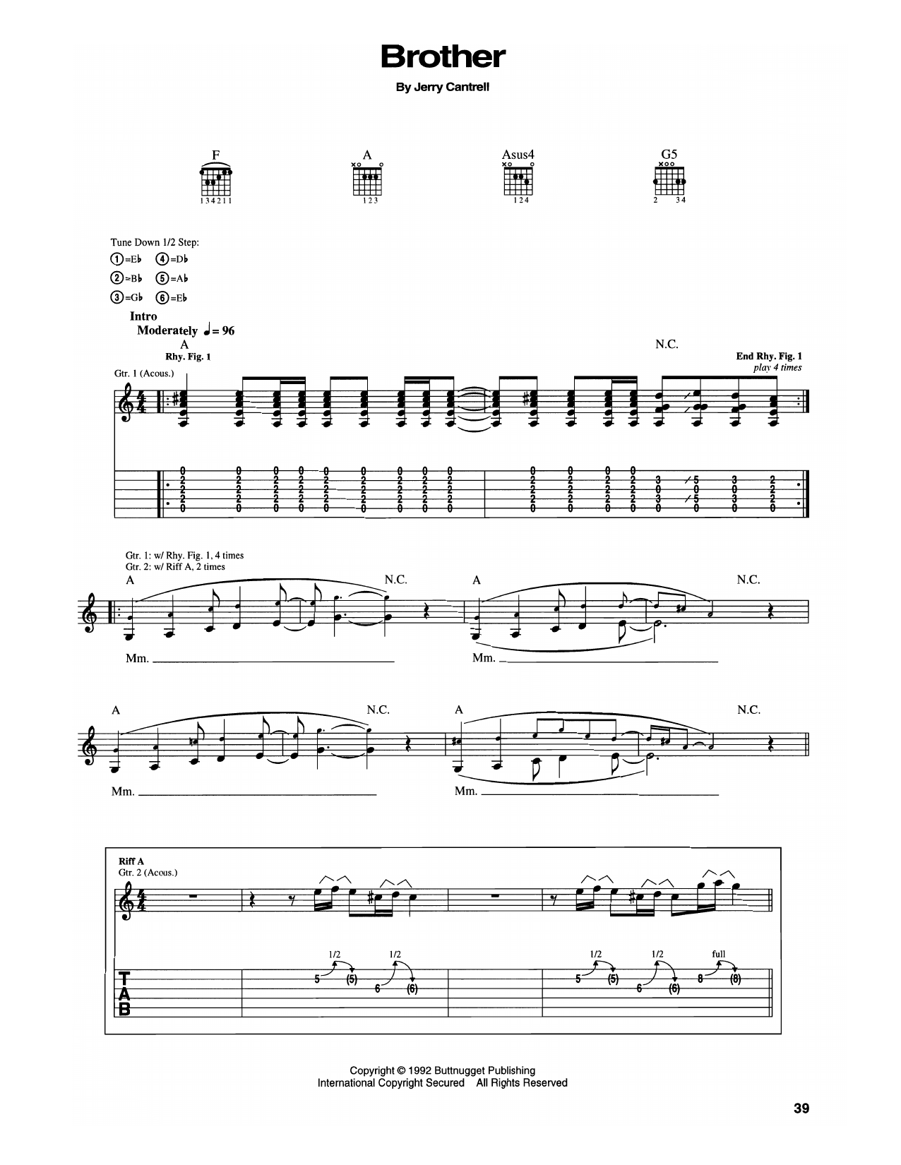Learn to play Alice In Chains Brother sheet music for Guitar Tab in minutes. Price: 7.8900$ Alice In Chains Brother sheet music notes and chords arranged for Guitar Tab