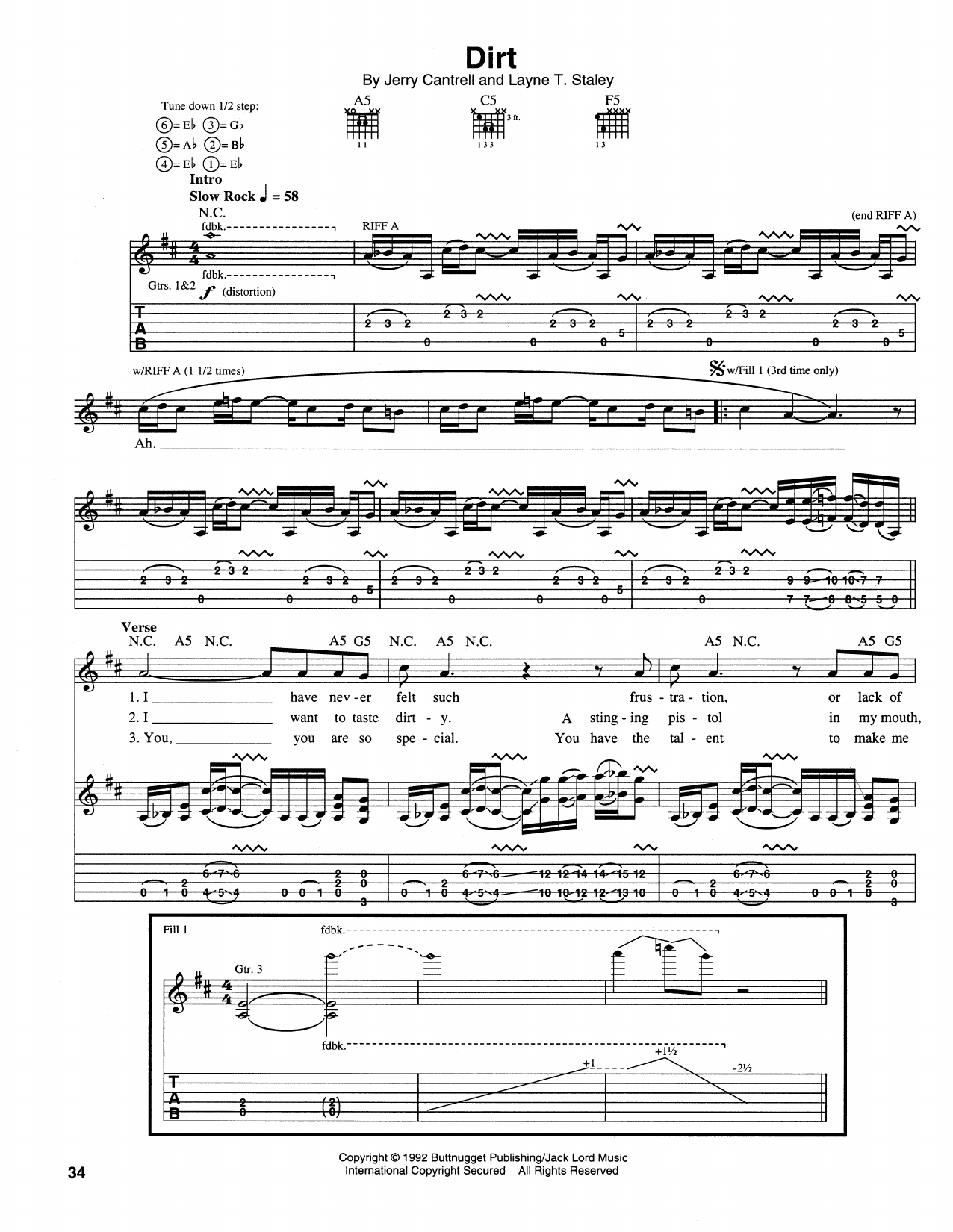 Learn to play Alice In Chains Dirt sheet music for Guitar Tab in minutes. Price: 7.8900$ Alice In Chains Dirt sheet music notes and chords arranged for Guitar Tab