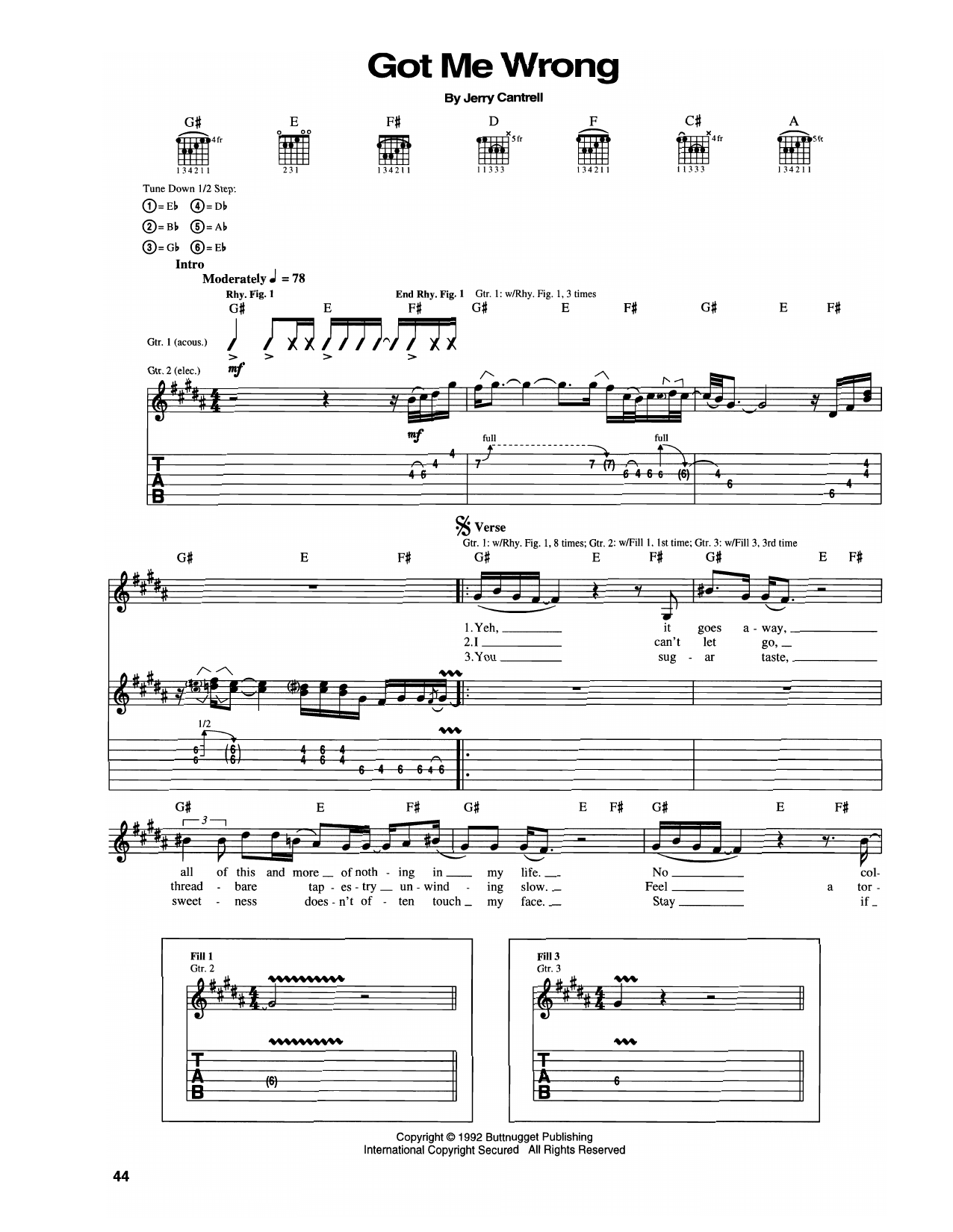 Learn to play Alice In Chains Got Me Wrong sheet music for Guitar Tab in minutes. Price: 7.8900$ Alice In Chains Got Me Wrong sheet music notes and chords arranged for Guitar Tab