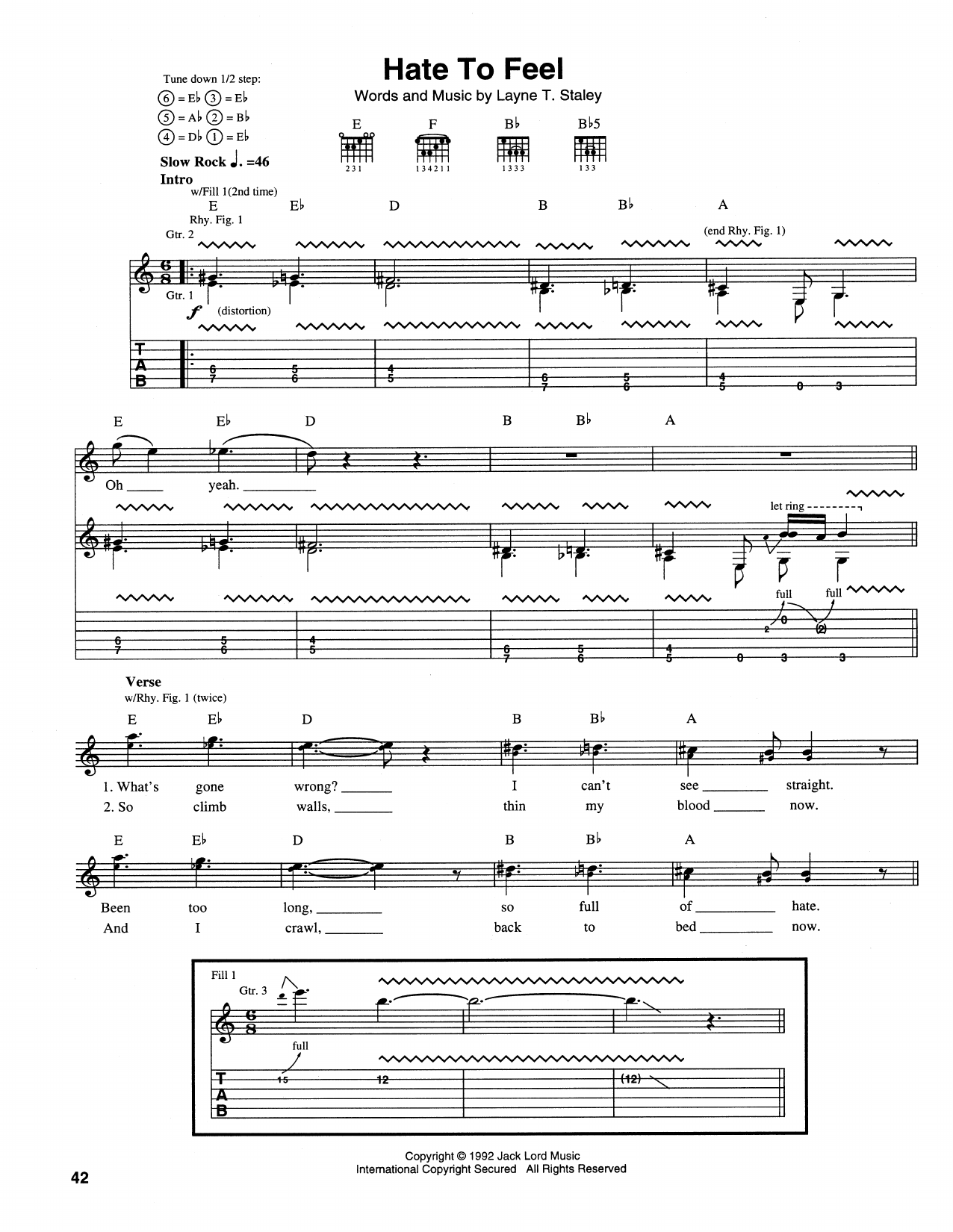 Learn to play Alice In Chains Hate To Feel sheet music for Guitar Tab in minutes. Price: 7.8900$ Alice In Chains Hate To Feel sheet music notes and chords arranged for Guitar Tab
