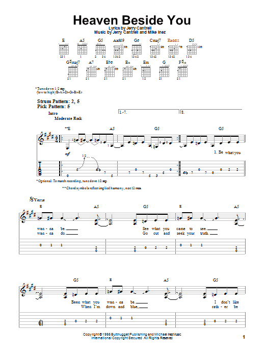 Alice In Chains Heaven Beside You sheet music notes and chords. Download Printable PDF.