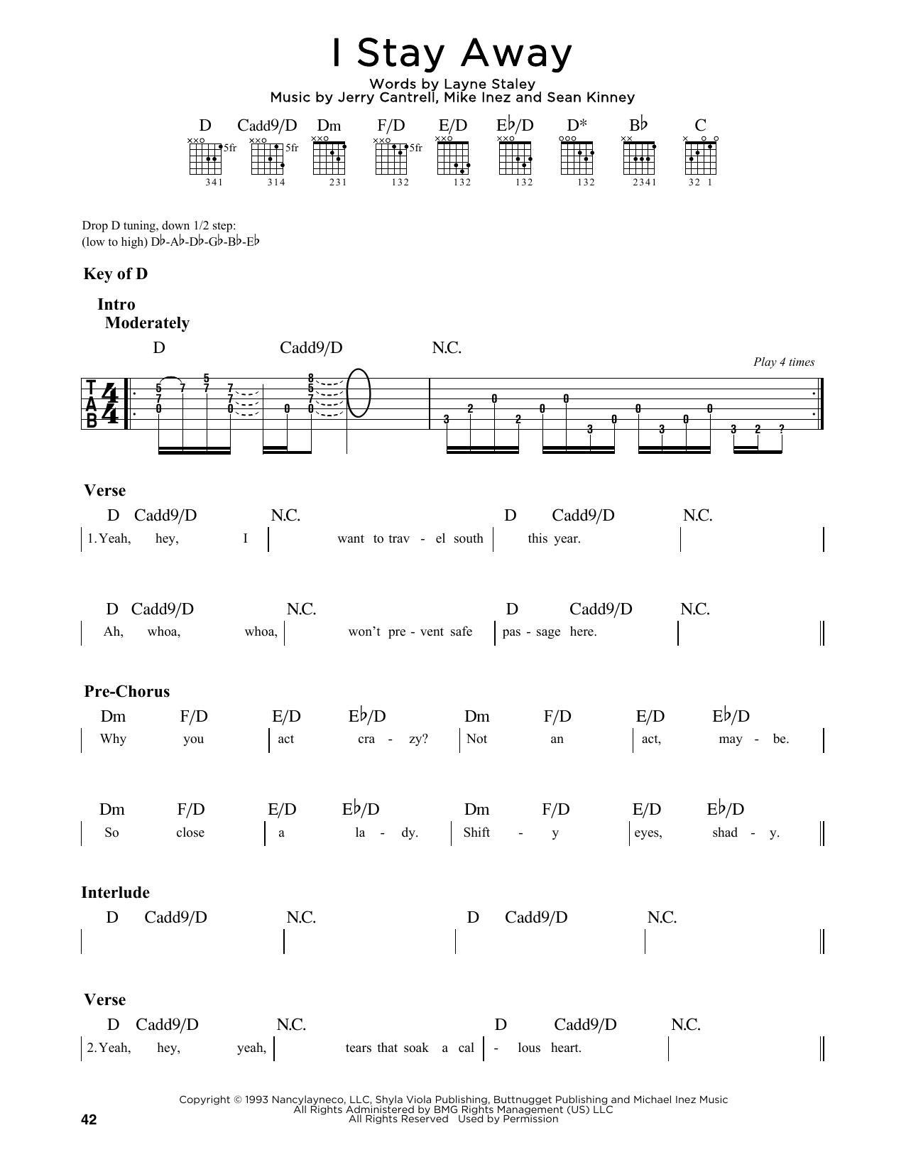 Alice In Chains I Stay Away sheet music notes and chords. Download Printable PDF.