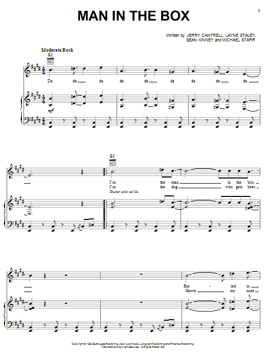 Alice In Chains Man In The Box sheet music notes and chords. Download Printable PDF.