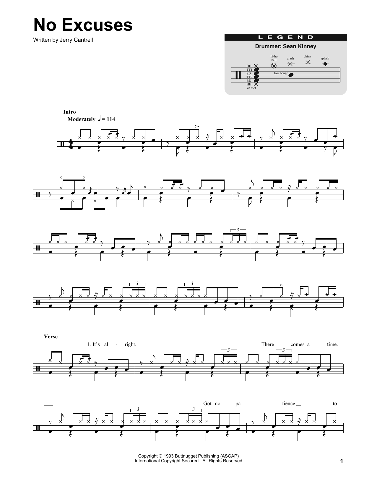 Alice In Chains No Excuses sheet music notes and chords. Download Printable PDF.