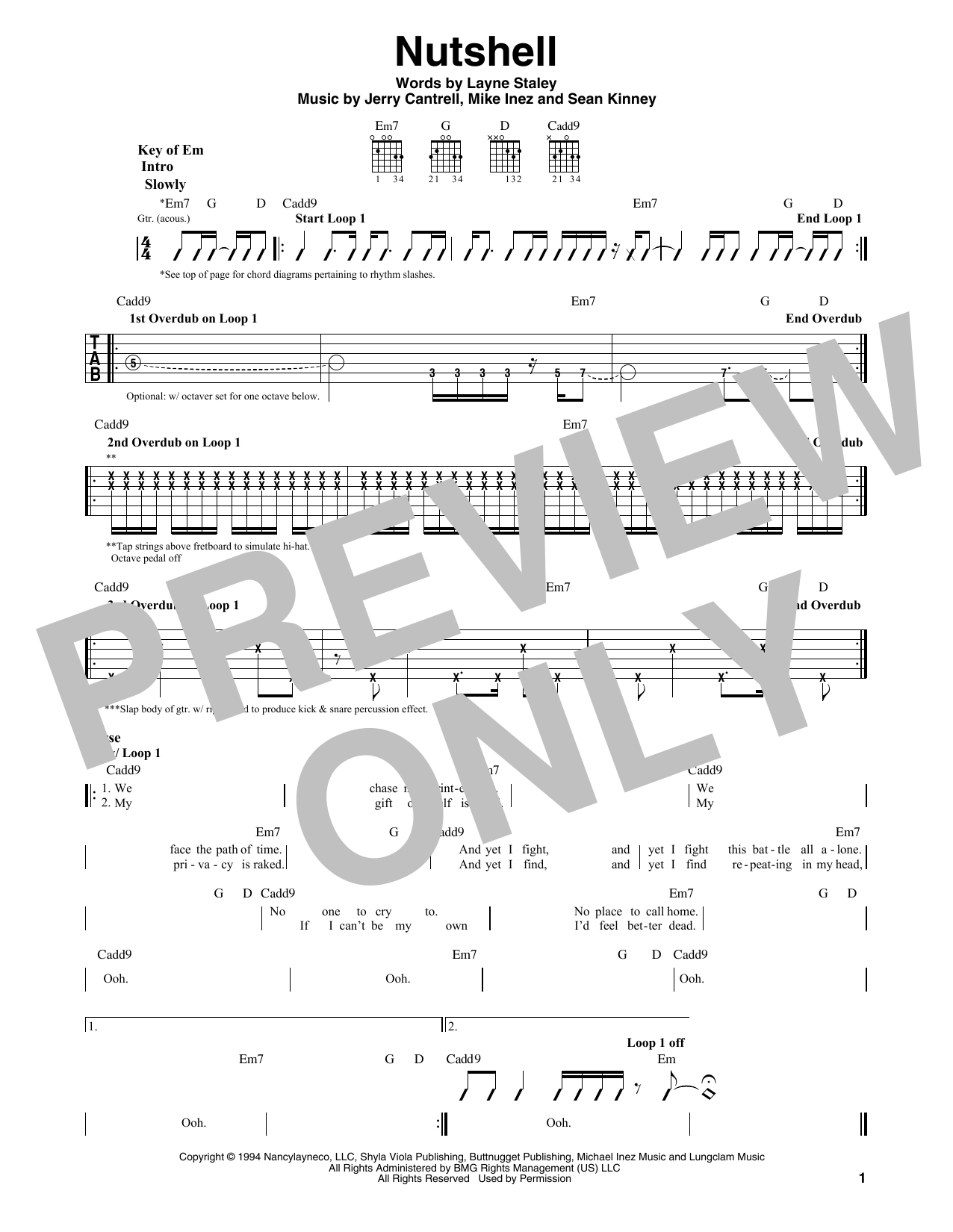 Alice In Chains Nutshell sheet music notes and chords. Download Printable PDF.