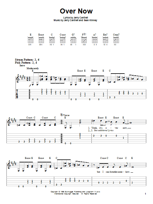 Alice In Chains Over Now sheet music notes and chords. Download Printable PDF.