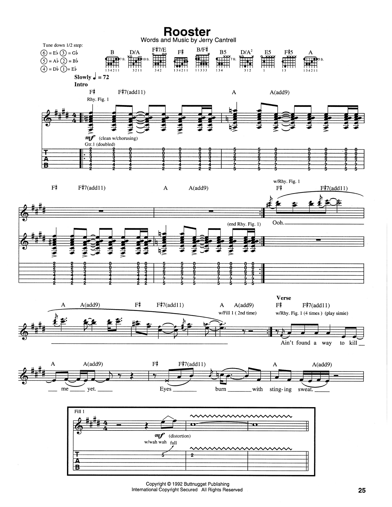 Alice In Chains Rooster sheet music notes and chords. Download Printable PDF.