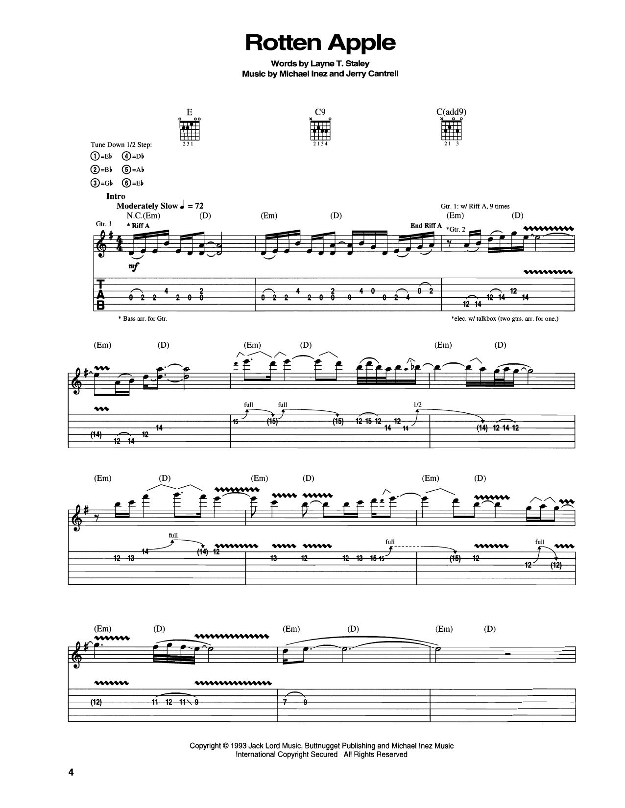 Learn to play Alice In Chains Rotten Apple sheet music for Guitar Tab in minutes. Price: 7.8900$ Alice In Chains Rotten Apple sheet music notes and chords arranged for Guitar Tab