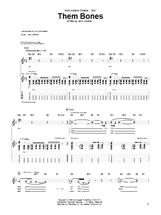 Alice In Chains Them Bones sheet music notes and chords. Download Printable PDF.