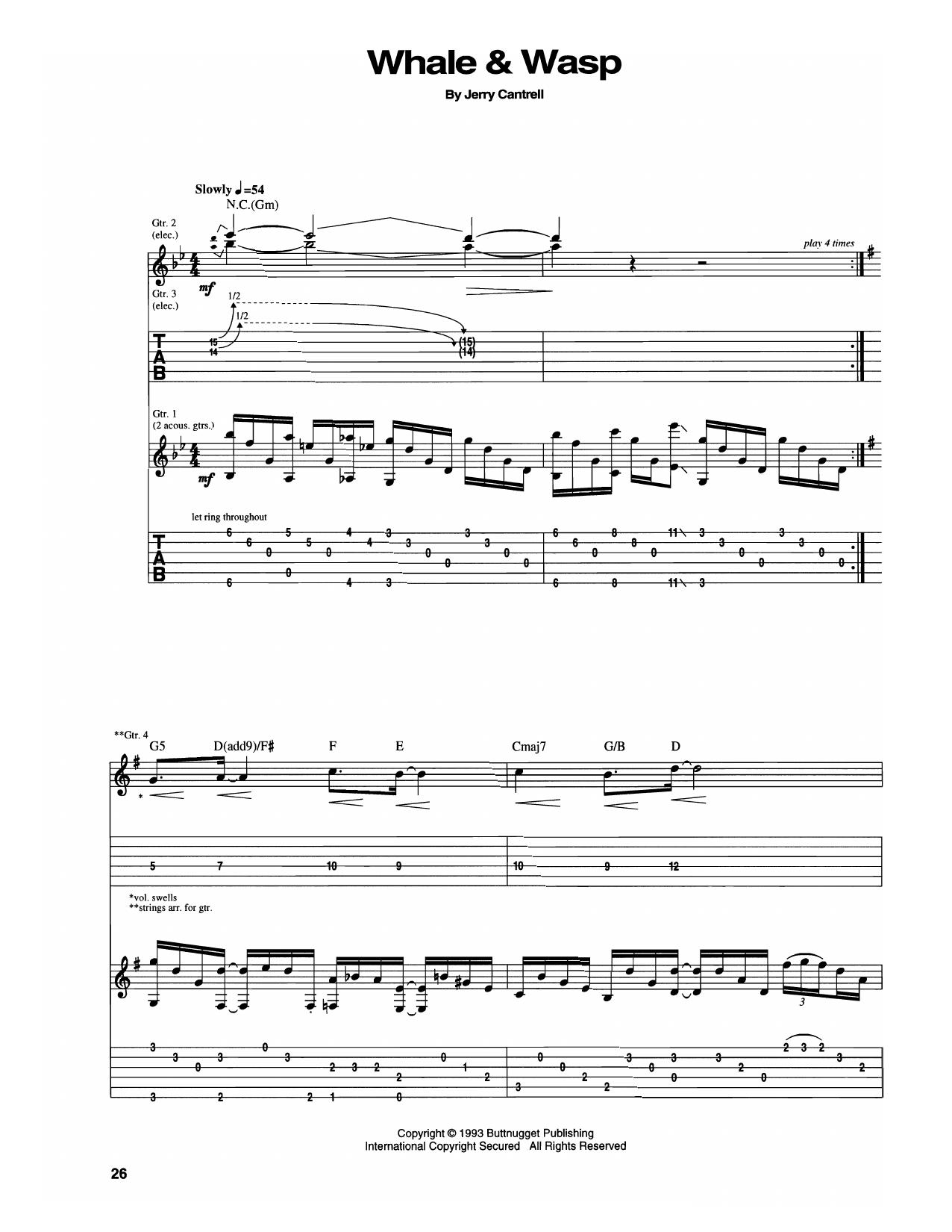 Learn to play Alice In Chains Whale & Wasp sheet music for Guitar Tab in minutes. Price: 7.8900$ Alice In Chains Whale & Wasp sheet music notes and chords arranged for Guitar Tab