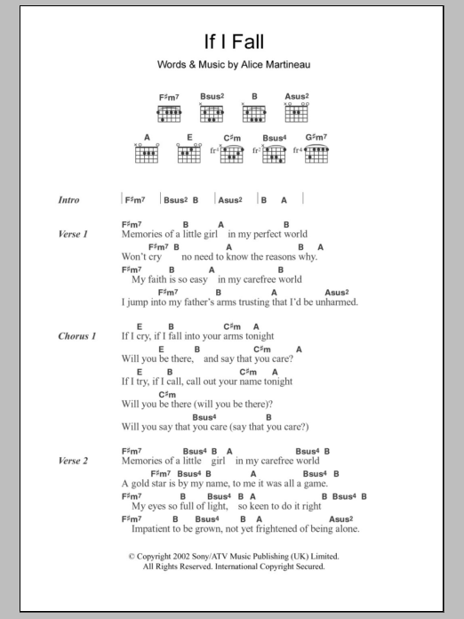 Alice Martineau If I Fall sheet music notes and chords. Download Printable PDF.