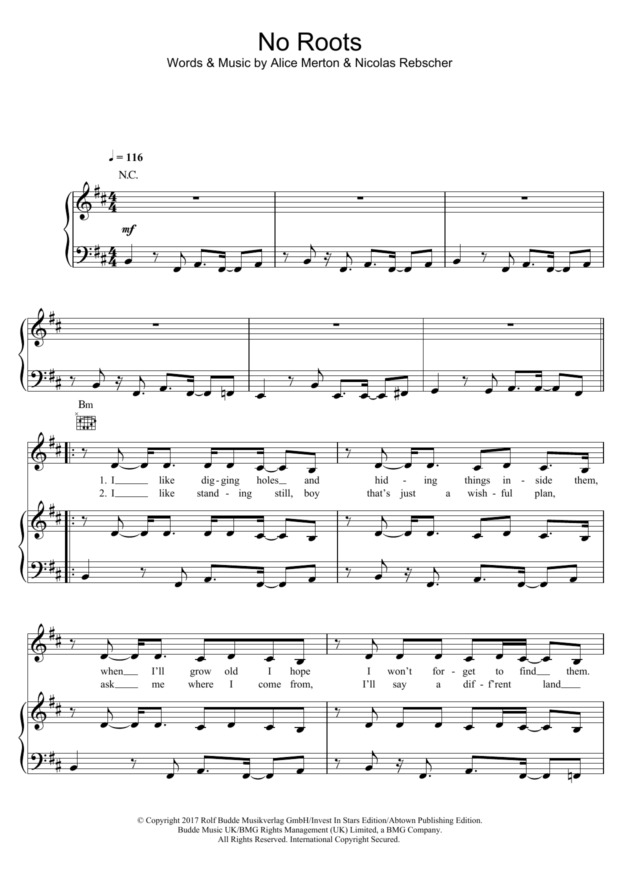 Alice Merton No Roots sheet music notes and chords. Download Printable PDF.