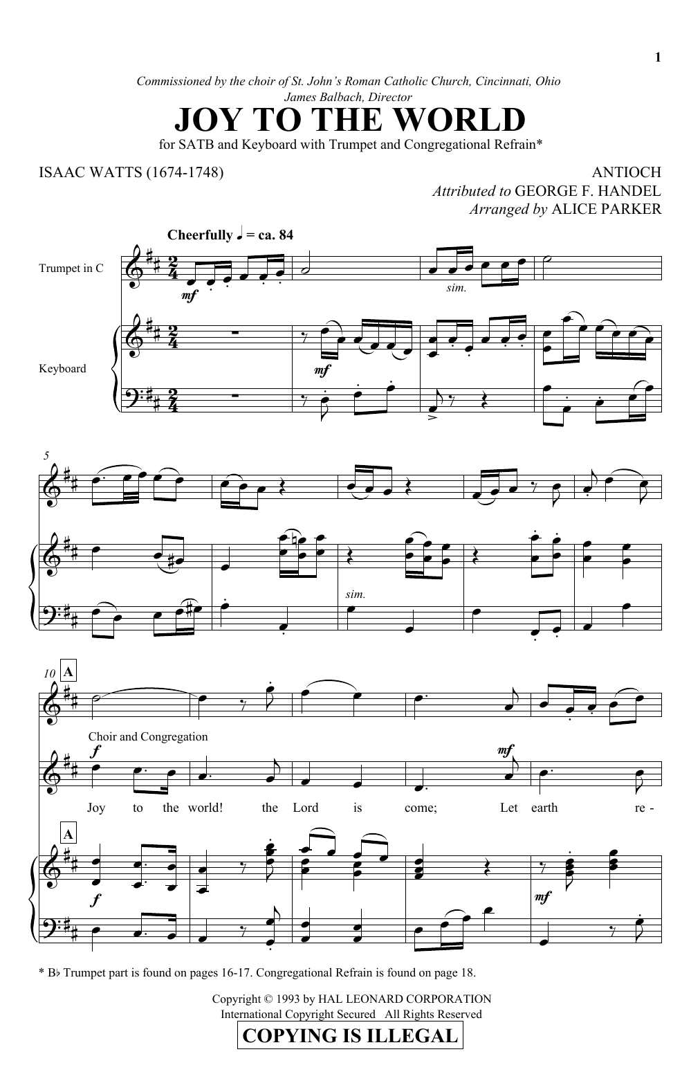 Alice Parker Joy To The World sheet music notes and chords. Download Printable PDF.