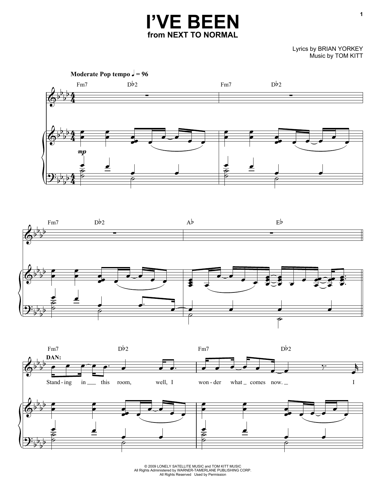 Alice Ripley I've Been (from Next to Normal) sheet music notes and chords. Download Printable PDF.