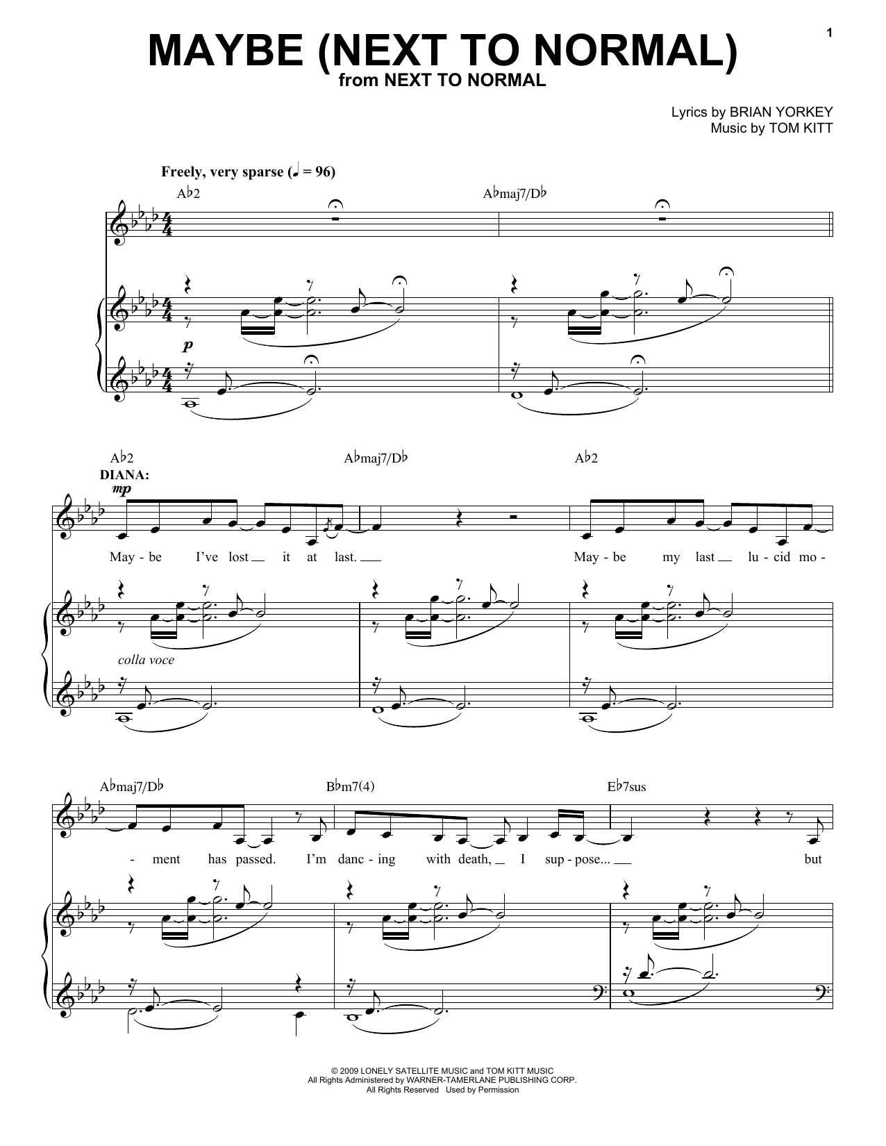 Alice Ripley & Jennifer Damiano Maybe (Next To Normal) sheet music notes and chords arranged for Piano & Vocal