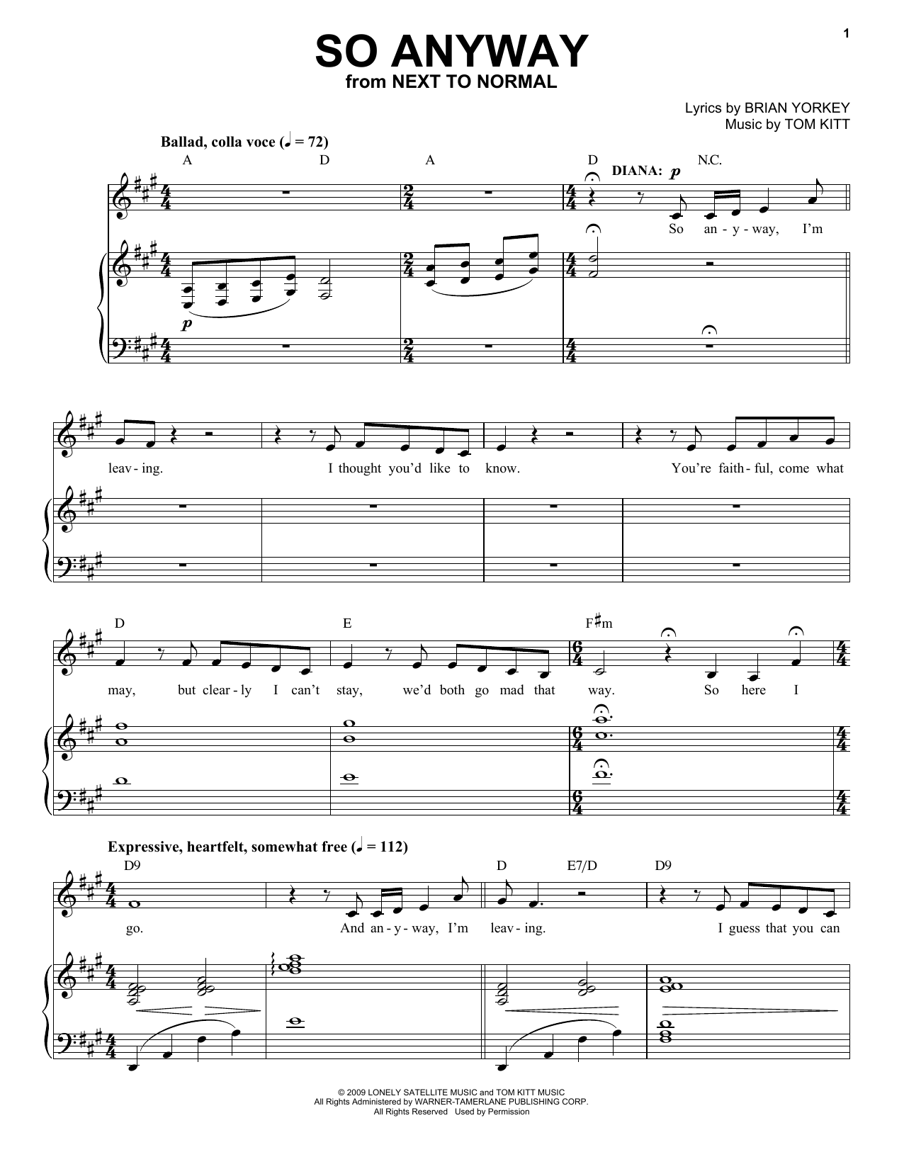 Alice Ripley So Anyway (from Next to Normal) sheet music notes and chords. Download Printable PDF.