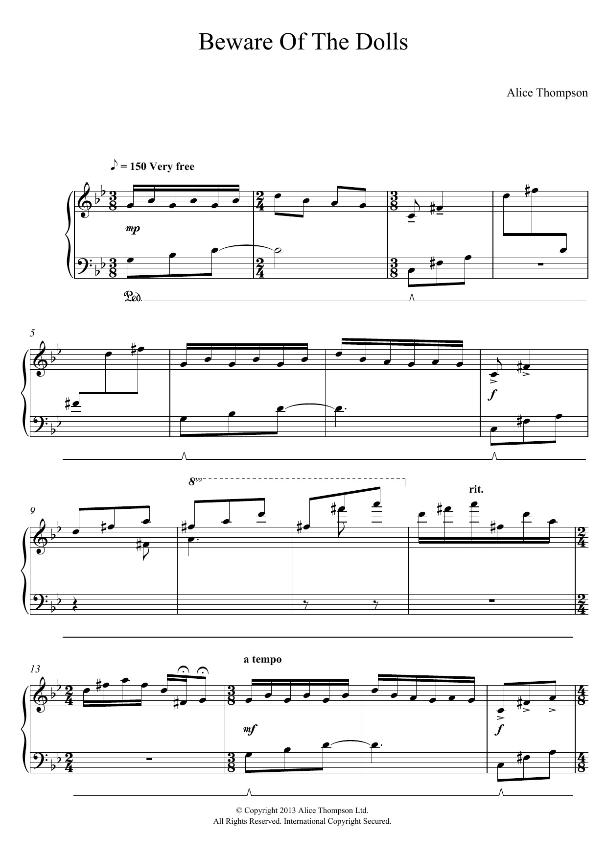 Learn to play Alice Thompson Beware Of The Dolls sheet music for Piano Solo in minutes. Price: 7.8900$ Alice Thompson Beware Of The Dolls sheet music notes and chords arranged for Piano Solo