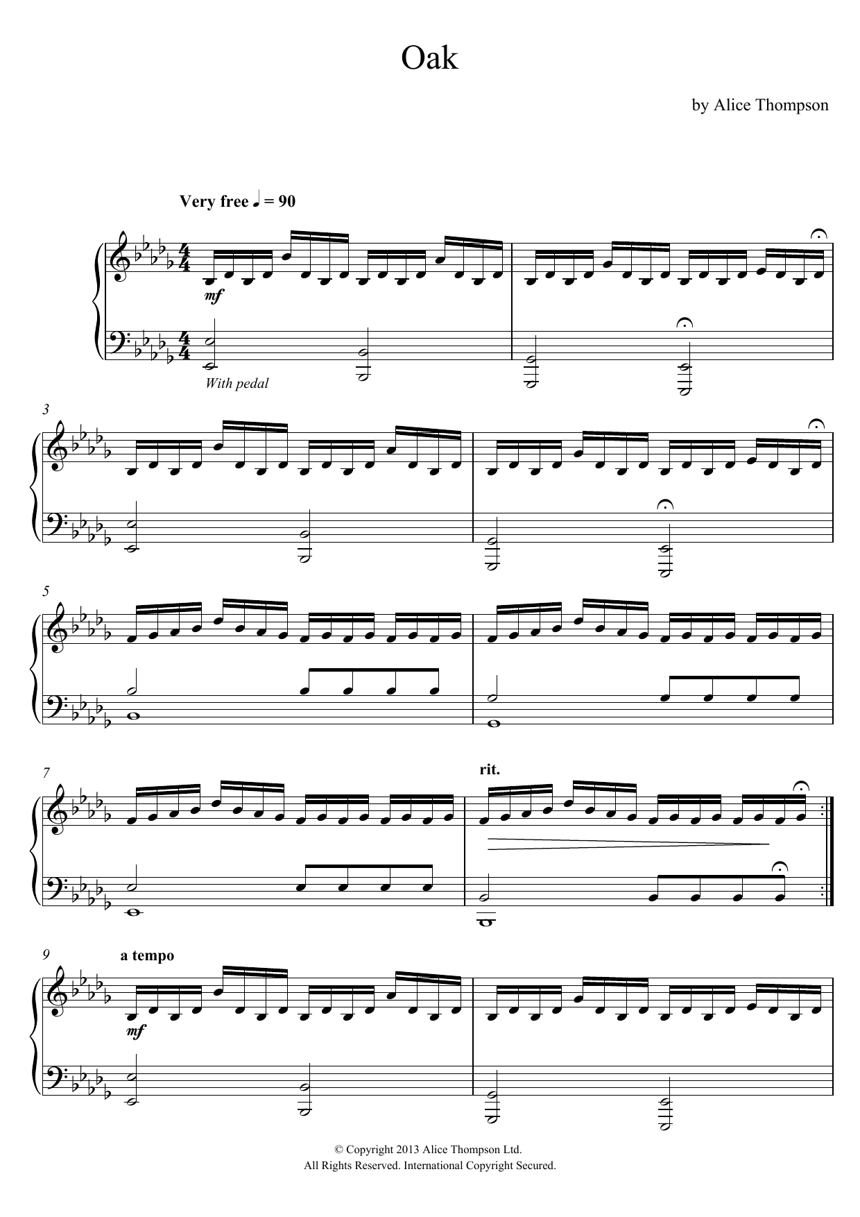 Learn to play Alice Thompson Oak sheet music for Piano Solo in minutes. Price: 7.8900$ Alice Thompson Oak sheet music notes and chords arranged for Piano Solo