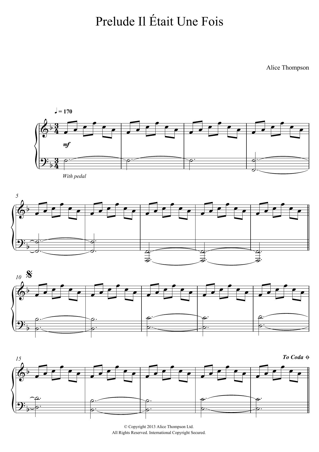 Alice Thompson Prélude: Il Était Une Fois... sheet music notes and chords arranged for Piano Solo