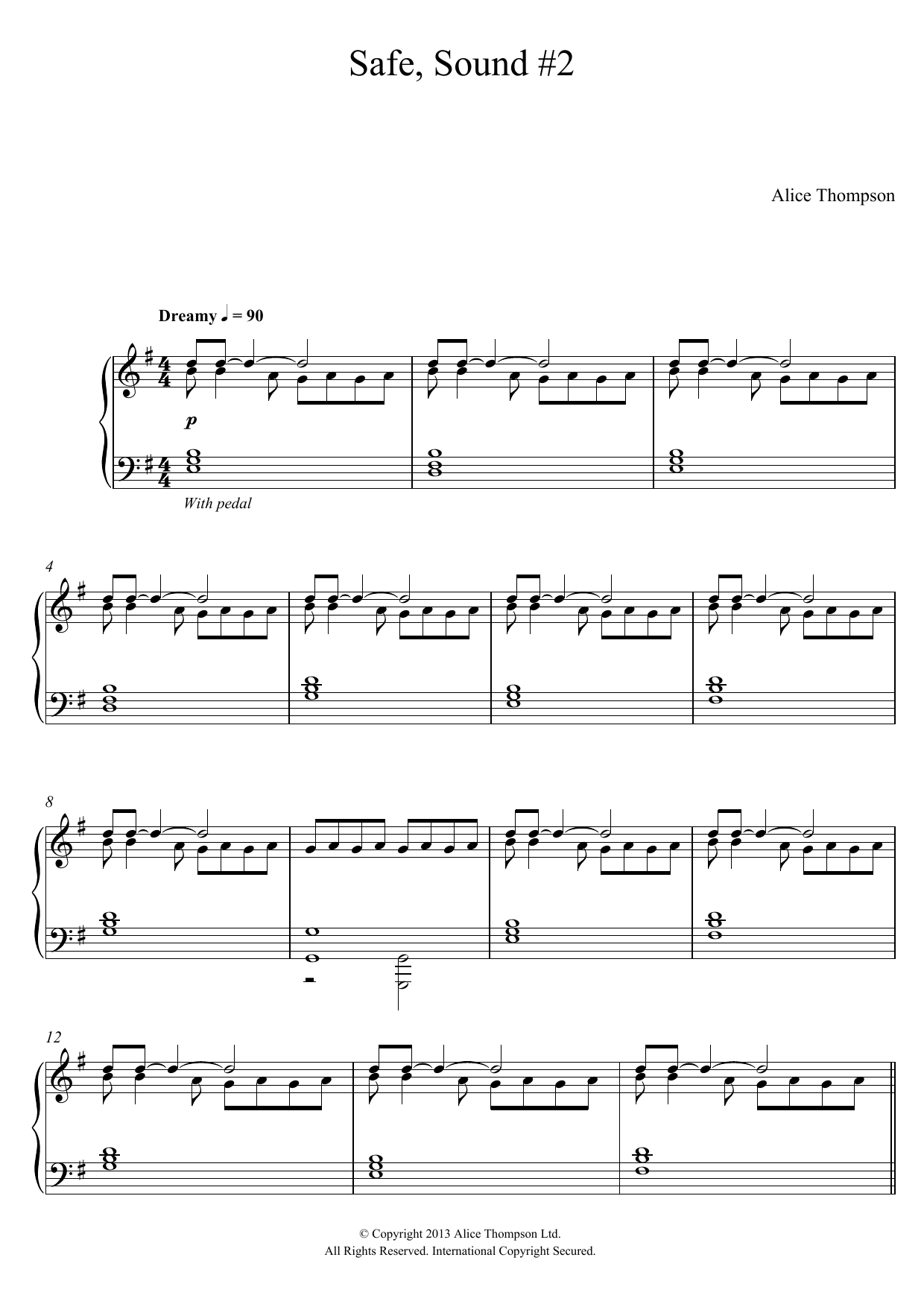 Learn to play Alice Thompson Safe, Sound No. 2 sheet music for Piano Solo in minutes. Price: 7.8900$ Alice Thompson Safe, Sound No. 2 sheet music notes and chords arranged for Piano Solo