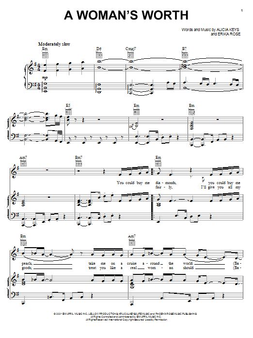 Learn to play Alicia Keys A Woman's Worth sheet music for Easy Piano in minutes. Price: 6.9900$ Alicia Keys A Woman's Worth sheet music notes and chords arranged for Easy Piano