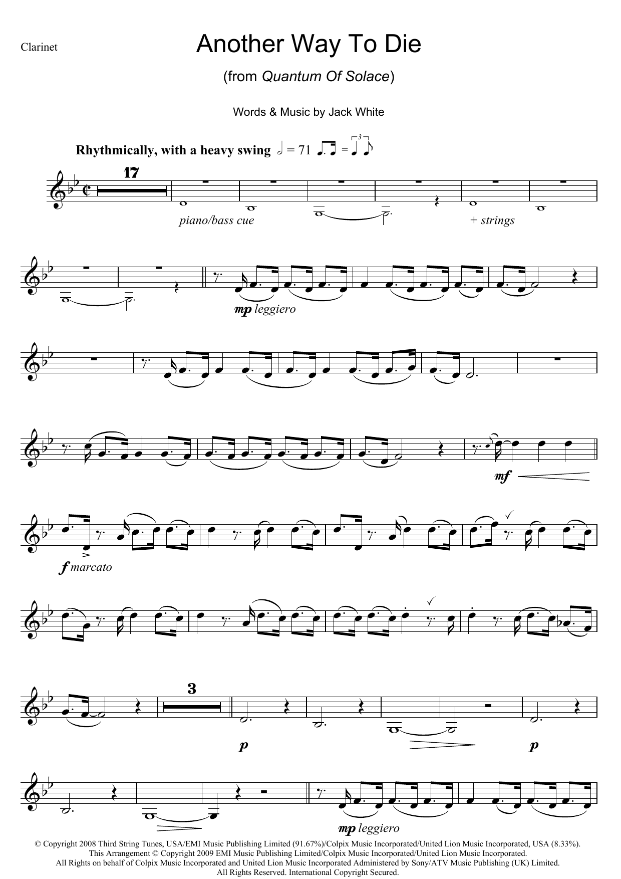 Jack White & Alicia Keys Another Way To Die sheet music notes and chords. Download Printable PDF.