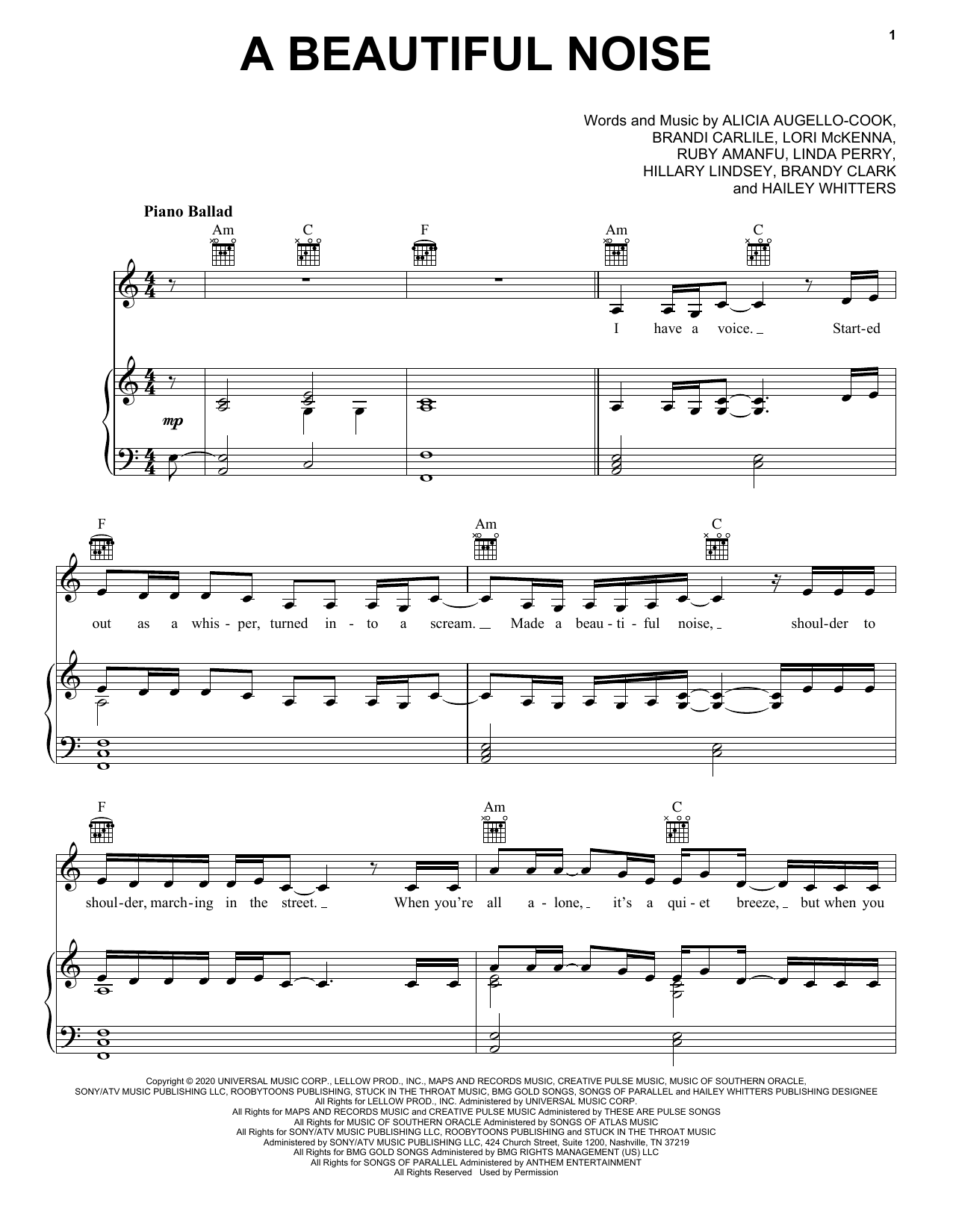 Alicia Keys & Brandi Carlile A Beautiful Noise sheet music notes and chords. Download Printable PDF.