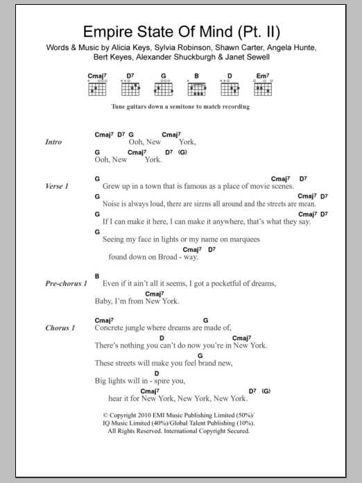 Alicia Keys Empire State Of Mind (Part II) Broken Down sheet music notes and chords. Download Printable PDF.