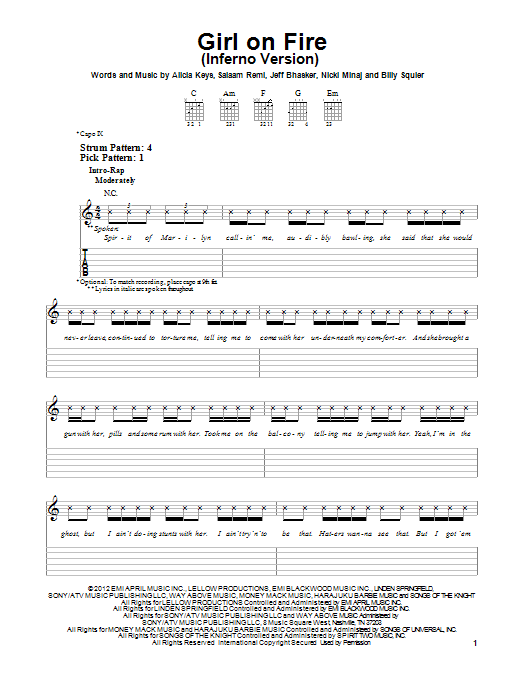 Alicia Keys Girl On Fire (Inferno Version) sheet music notes and chords. Download Printable PDF.