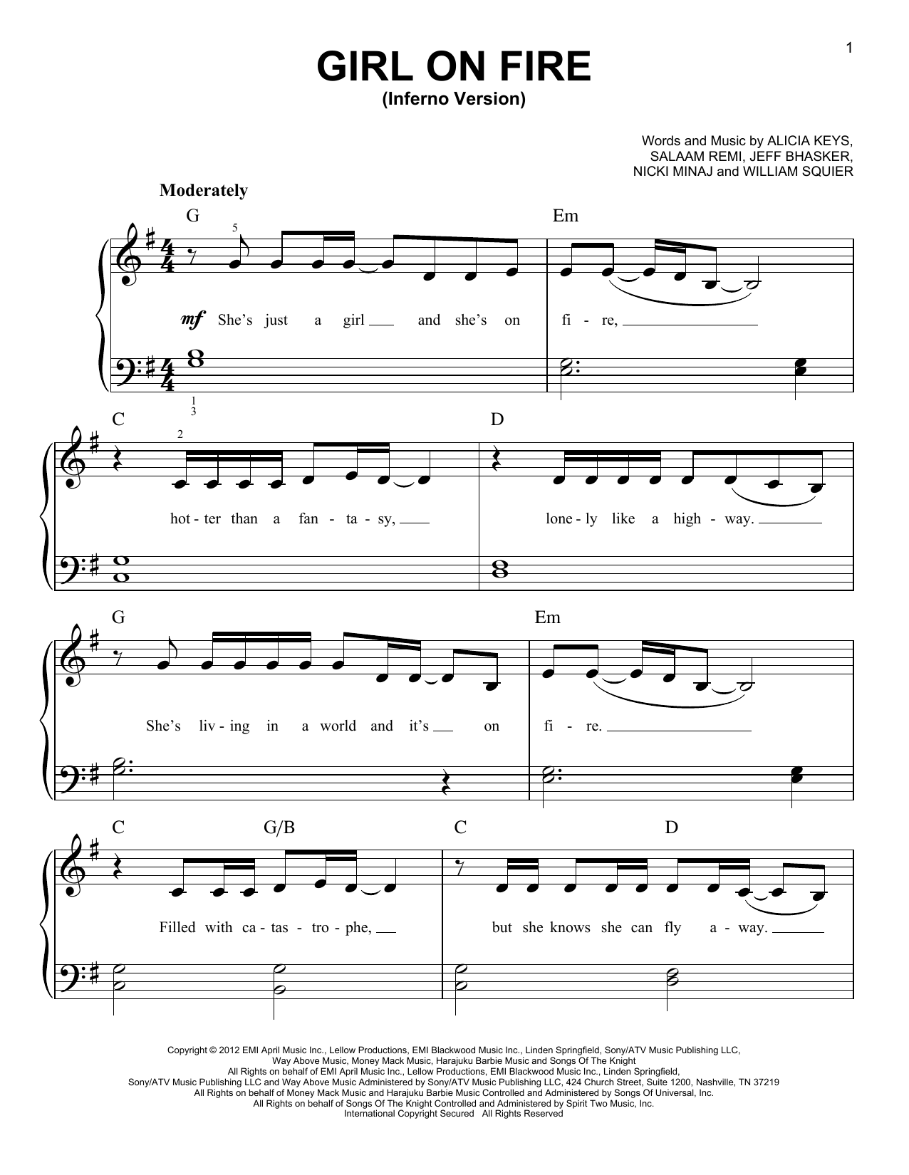 Alicia Keys Girl On Fire sheet music notes and chords. Download Printable PDF.