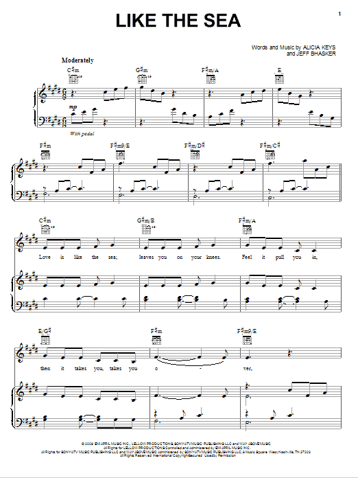 Learn to play Alicia Keys Like The Sea sheet music for Piano, Vocal & Guitar Chords (Right-Hand Melody) in minutes. Price: 7.8900$ Alicia Keys Like The Sea sheet music notes and chords arranged for Piano, Vocal & Guitar Chords (Right-Hand Melody)