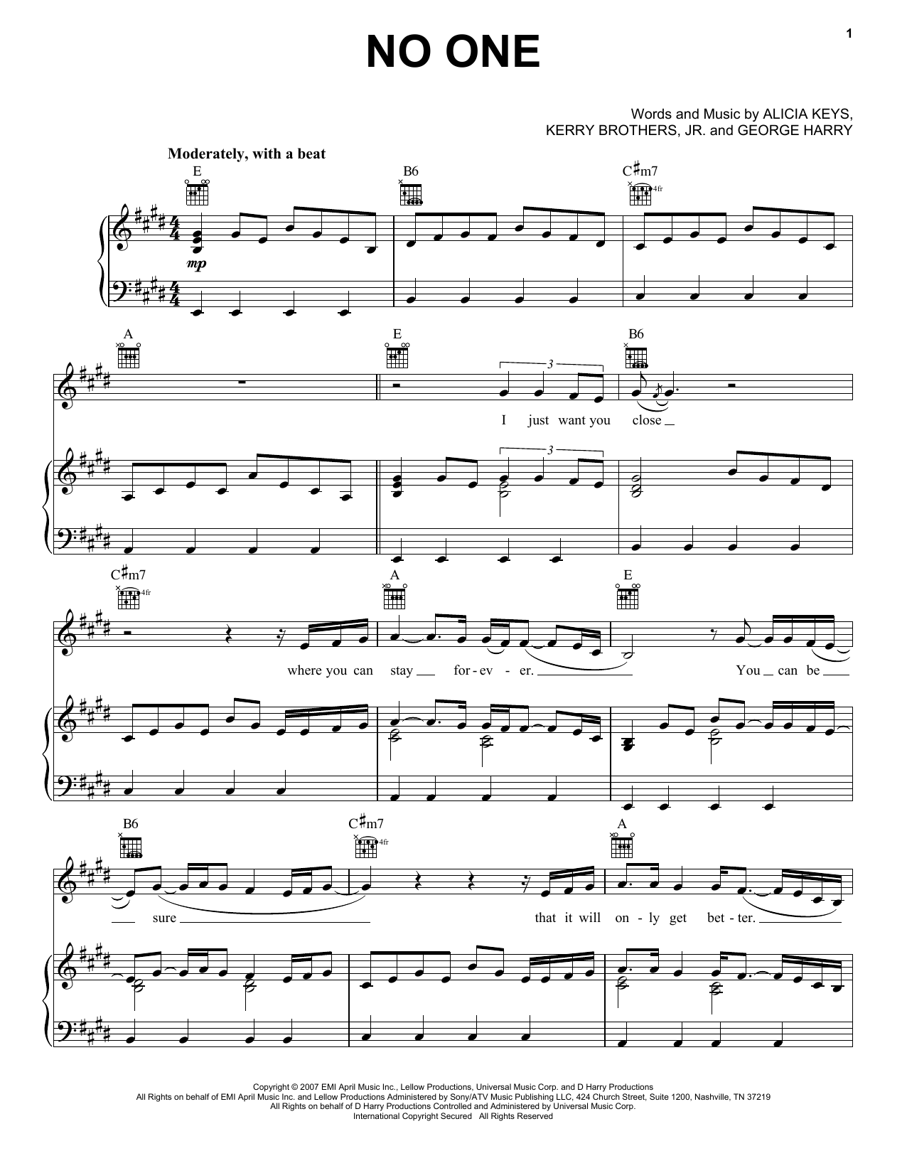 Alicia Keys No One sheet music notes and chords arranged for Educational Piano