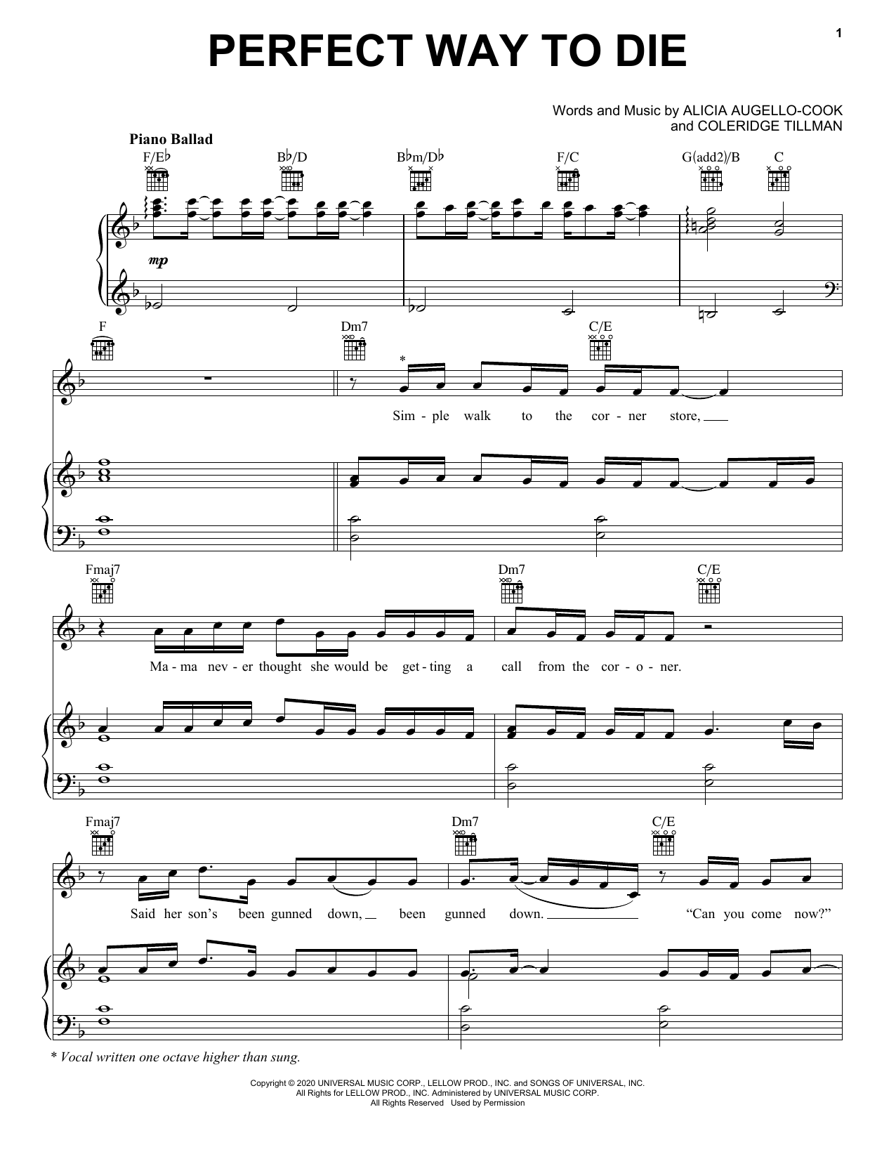 Learn to play Alicia Keys Perfect Way To Die sheet music for Piano, Vocal & Guitar Chords (Right-Hand Melody) in minutes. Price: 6.9900$ Alicia Keys Perfect Way To Die sheet music notes and chords arranged for Piano, Vocal & Guitar Chords (Right-Hand Melody)